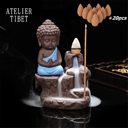 ATELIER-TIBET Encensoir « Petit Moine Bouddhiste » en Céramique – Décoration & Bien-être