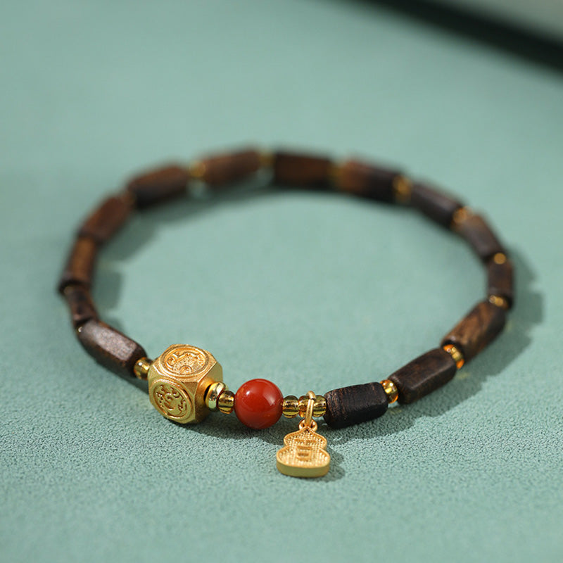 ATELIER-TIBET Bracelet Dalagan Sculpté – Bois d’Agar de Kalimantan, Argent S925 & Pierres Naturelles