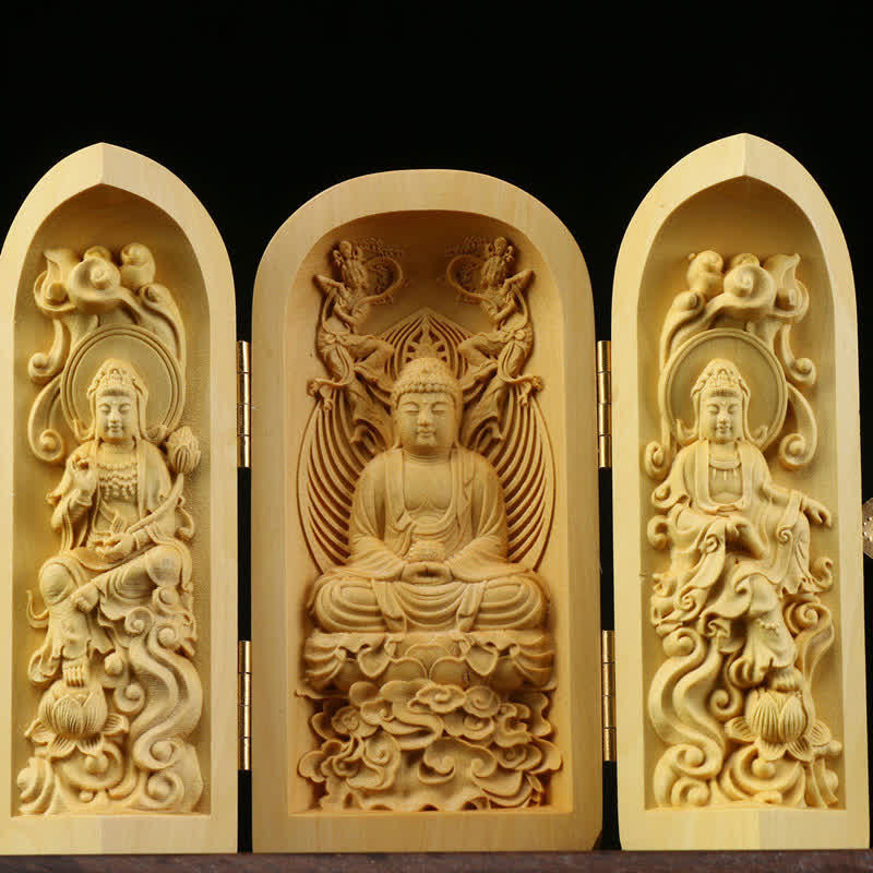 ATELIER-TIBET Autel Spirituel Sculpté en Bois de Buis pour Méditation et Prière