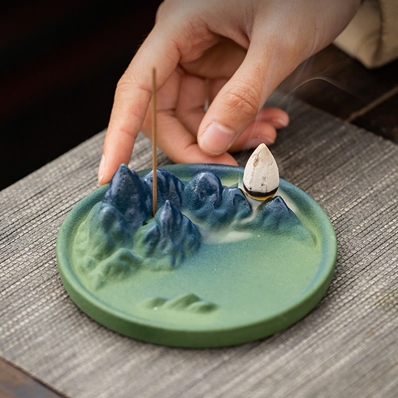 ATELIER-TIBET Brûleur d'encens à refoulement en céramique Creative Mountain River