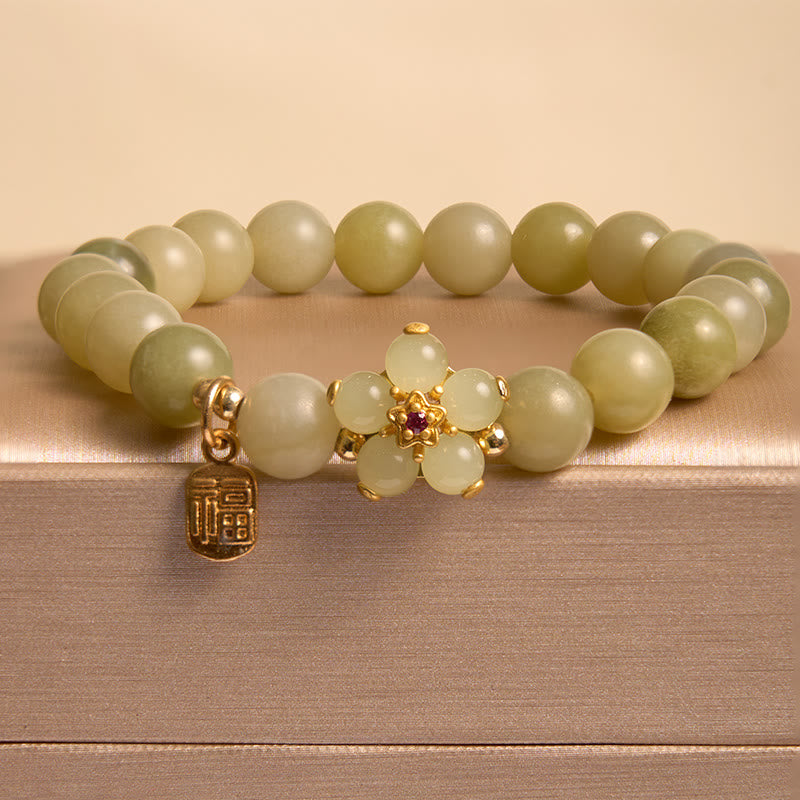 ATELIER-TIBET – Bracelet Porte-Bonheur en Jade Vert & Symbole Fu