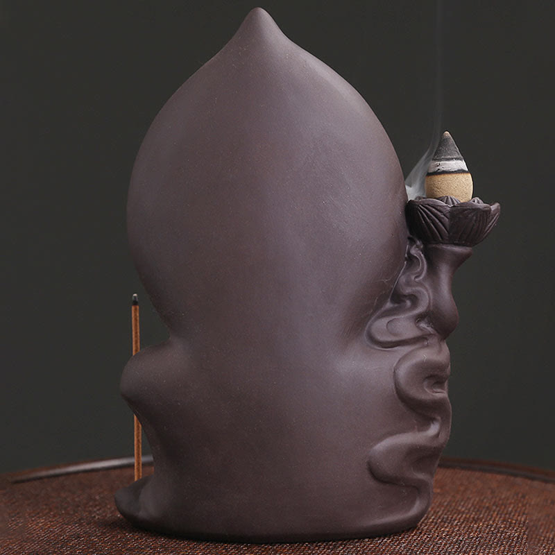 ATELIER-TIBET Brûleur d’Encens à Reflux Bouddha en Argile Pourpre – Design Lotus