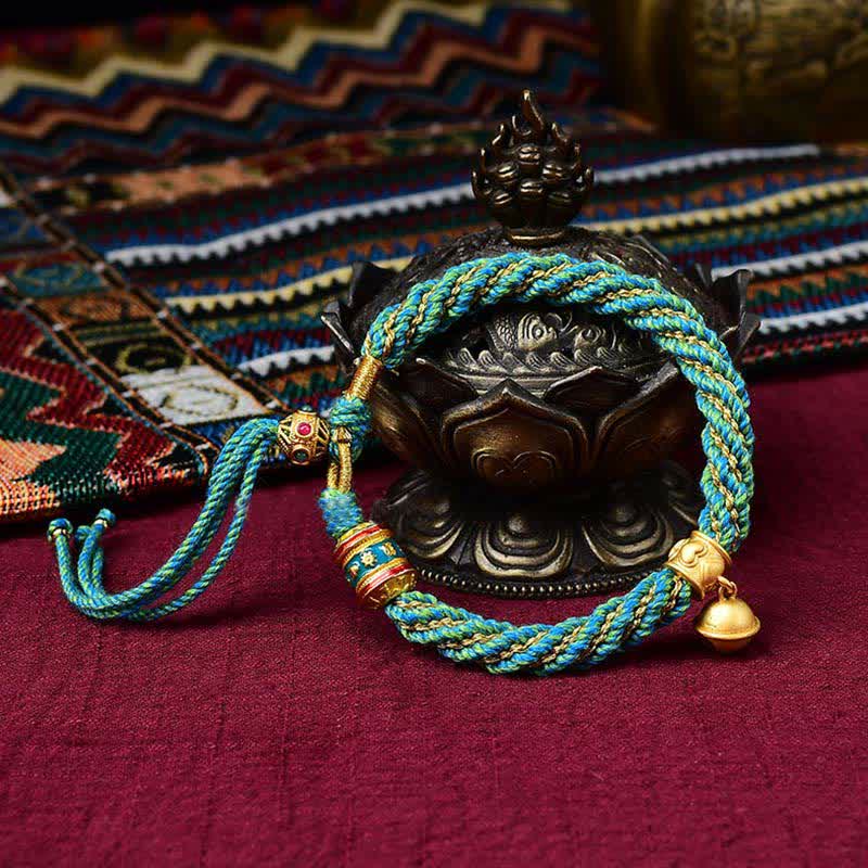 ATELIER-TIBET – Bracelet de Prière Tibétain Thangka en Fil Rouge, Protection & Chance