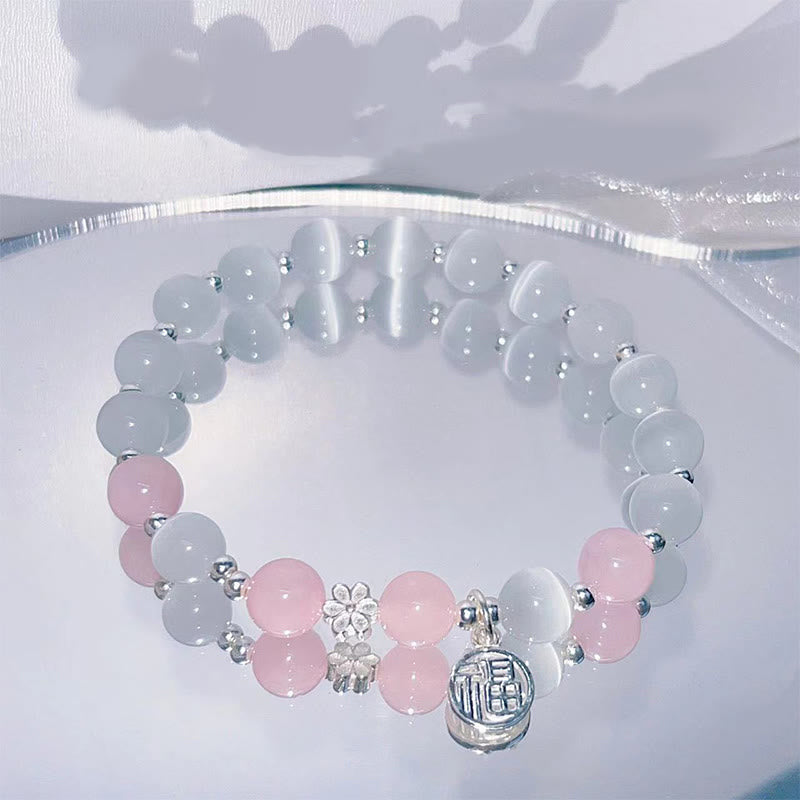 ATELIER-TIBET – Bracelet Fu Fleur de Pêcher en Cristal Œil de Chat