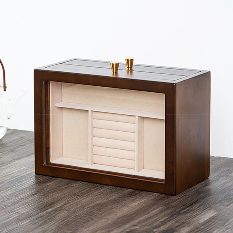 ATELIER-TIBET Boîte à bijoux rétro en bois massif avec tiroir et Buddha Stones