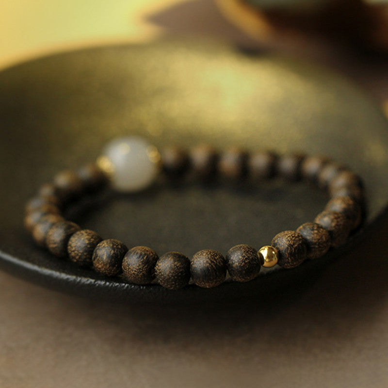 ATELIER-TIBET – Bracelet Force & Calme en Jade Naturel et Bois d’Agar | Équilibre & Sérénité