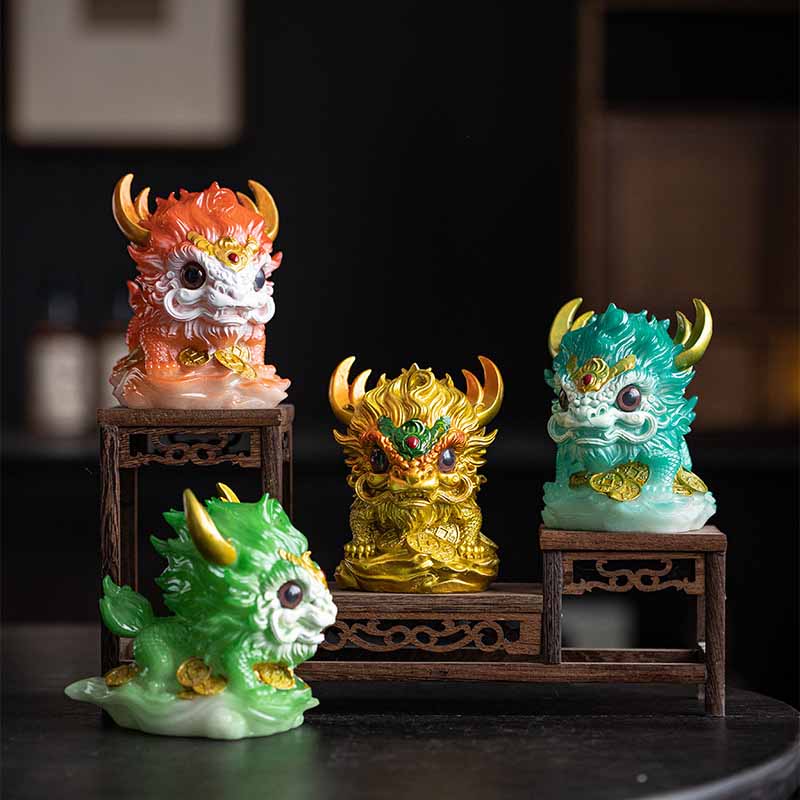 ATELIER-TIBET Pierres changeantes de couleur, petite figurine en résine Kirin pour décoration de maison