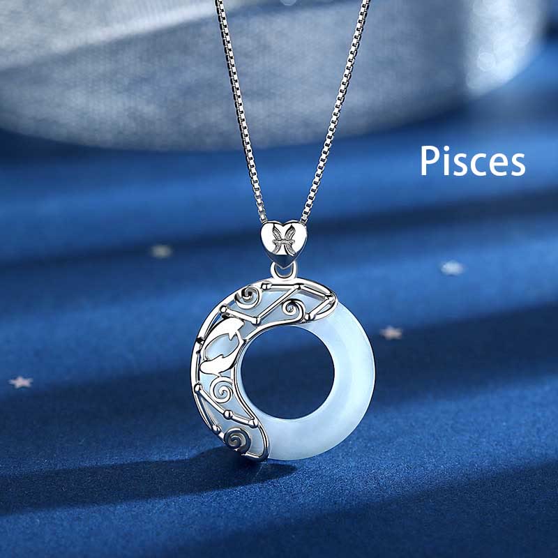 ATELIER-TIBET – Collier Zodiaque Œil de Chat Bleu en Argent Sterling 925 – Pendentif Astrologique Unisexe
