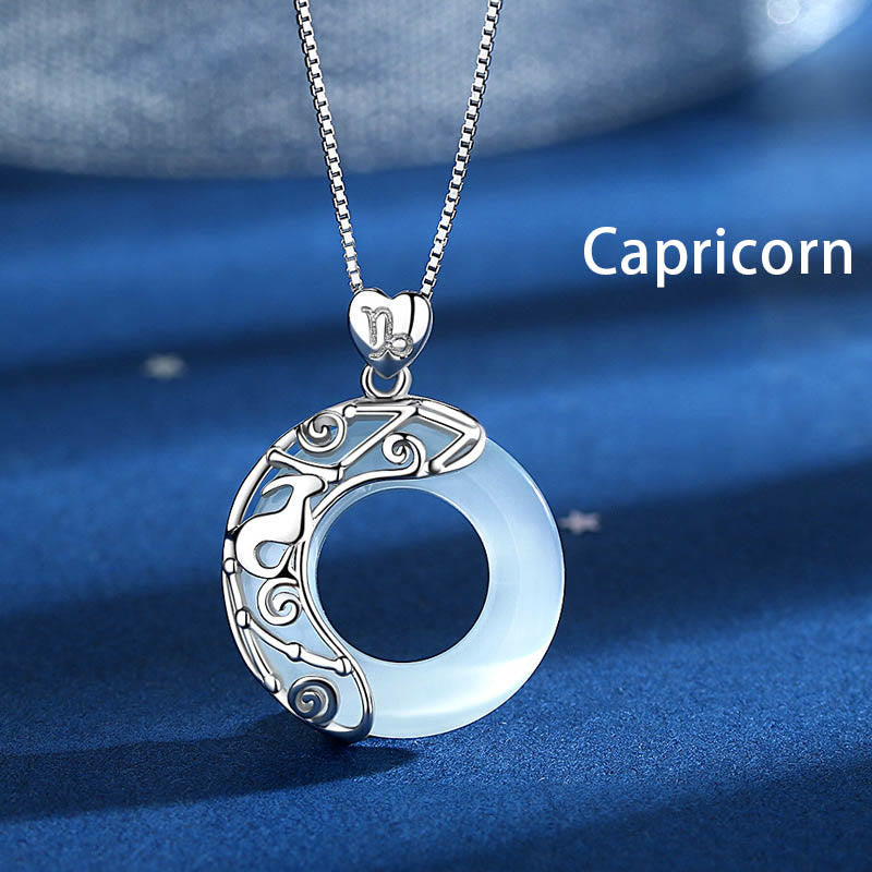 ATELIER-TIBET – Collier Zodiaque Œil de Chat Bleu en Argent Sterling 925 – Pendentif Astrologique Unisexe