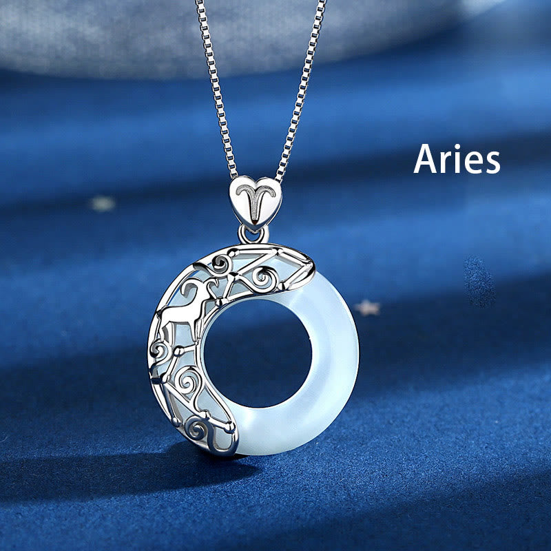 ATELIER-TIBET – Collier Zodiaque Œil de Chat Bleu en Argent Sterling 925 – Pendentif Astrologique Unisexe