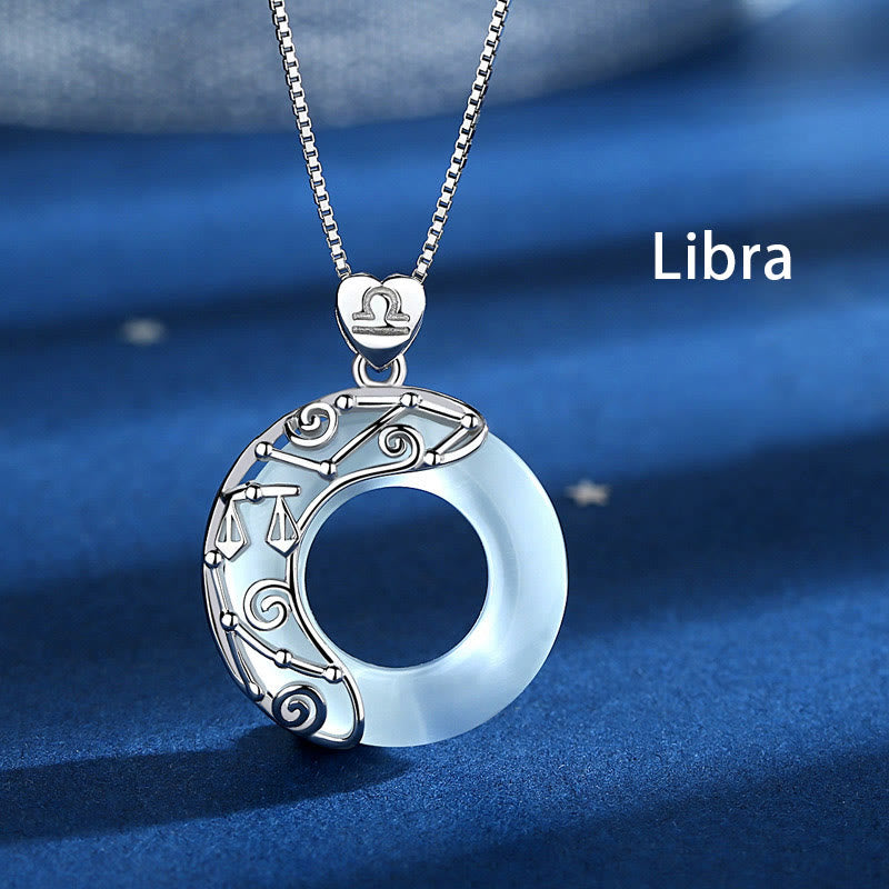 ATELIER-TIBET – Collier Zodiaque Œil de Chat Bleu en Argent Sterling 925 – Pendentif Astrologique Unisexe