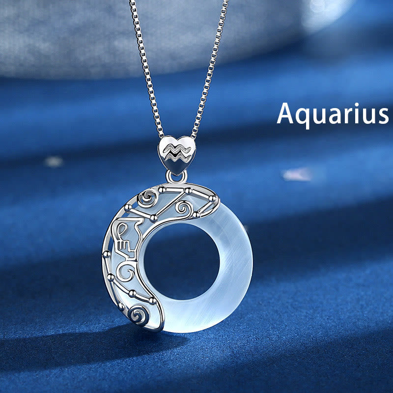 ATELIER-TIBET – Collier Zodiaque Œil de Chat Bleu en Argent Sterling 925 – Pendentif Astrologique Unisexe