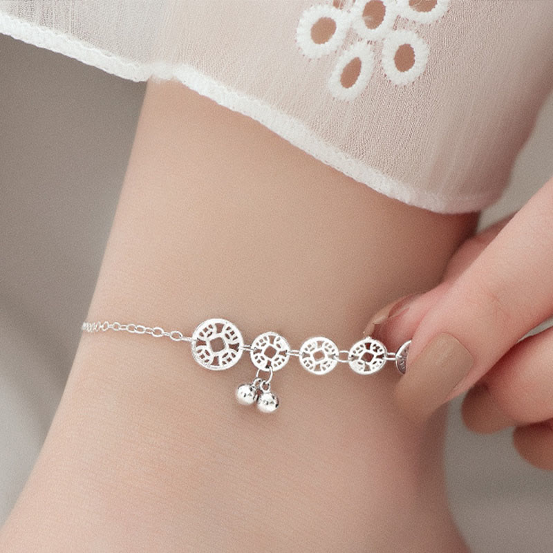 ATELIER-TIBET Chevillère Argent 925 et Pièces Cuivre Symboliques