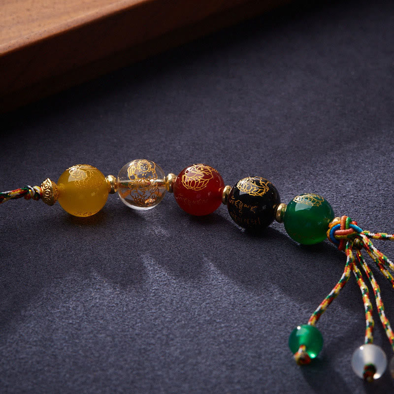 ATELIER-TIBET — Suspension Voiture 5 Dieux de la Richesse en Agate Naturelle — Bijou Spirituel Tibétain (8 mm / 10 mm)