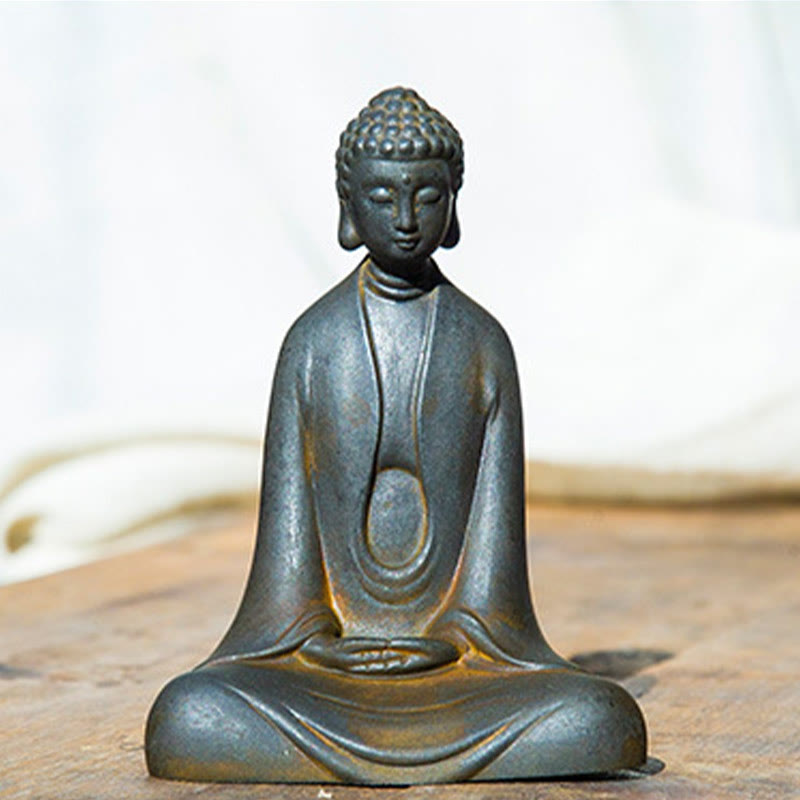 ATELIER-TIBET – Statue Bouddha Méditation en Poudre de Fer | Sculpture 12 cm Effet Rouille