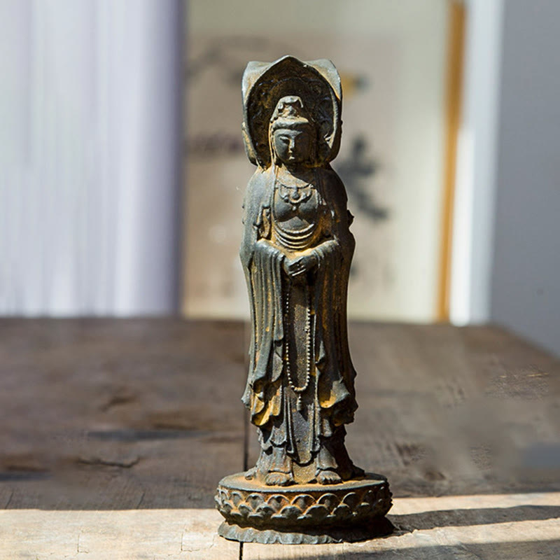 ATELIER-TIBET Statue de Buddha Stones en résine coulée à trois côtés Kwan Yin Avalokitesvara en poudre de fer et rouille Décoration de bureau