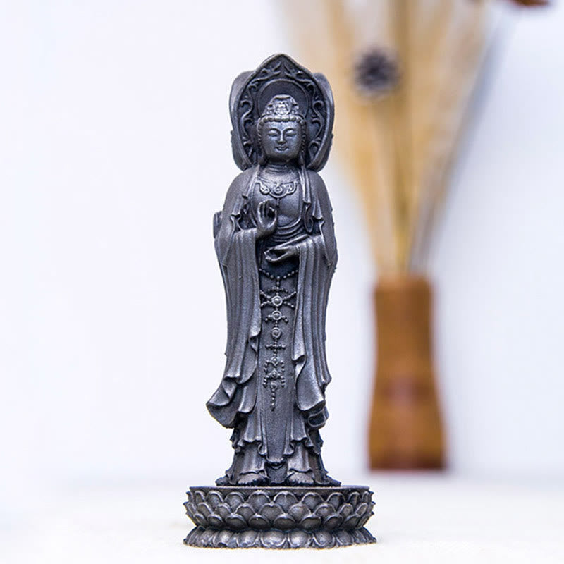 ATELIER-TIBET Statue de Buddha Stones en résine coulée à trois côtés Kwan Yin Avalokitesvara en poudre de fer et rouille Décoration de bureau
