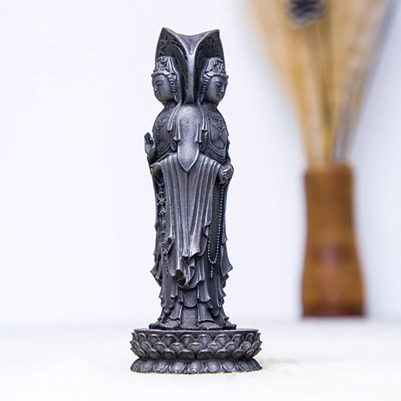 ATELIER-TIBET Statue de Buddha Stones en résine coulée à trois côtés Kwan Yin Avalokitesvara en poudre de fer et rouille Décoration de bureau