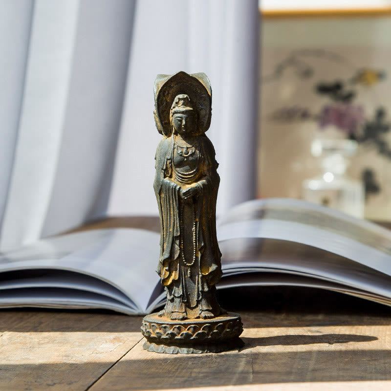 ATELIER-TIBET Statue de Buddha Stones en résine coulée à trois côtés Kwan Yin Avalokitesvara en poudre de fer et rouille Décoration de bureau