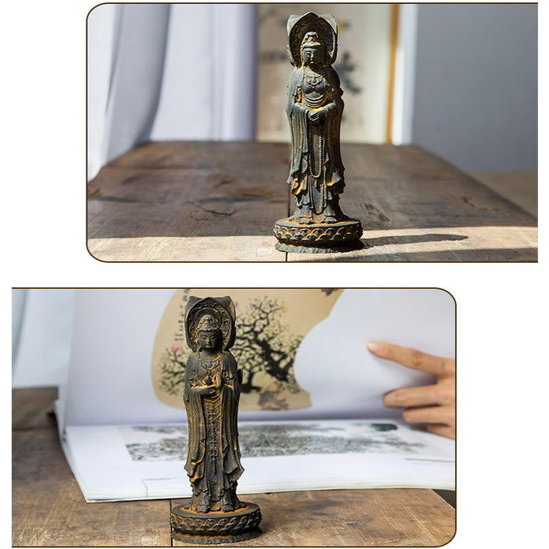 ATELIER-TIBET Statue de Buddha Stones en résine coulée à trois côtés Kwan Yin Avalokitesvara en poudre de fer et rouille Décoration de bureau