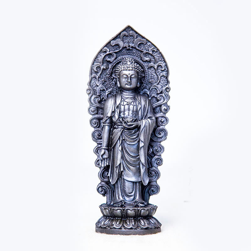 ATELIER-TIBET Statue de Buddha Stones en pierre faite à la main Amitabha Guanyin Avalokitesvara Mahasthamaprapta en poudre de fer et résine coulée rouillée