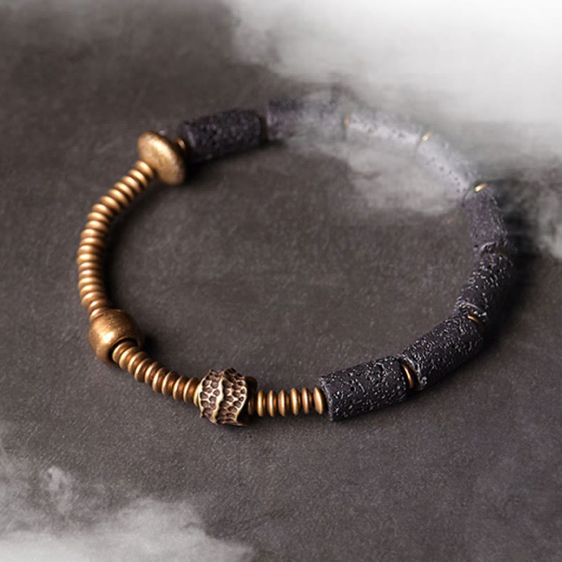 ATELIER-TIBET – Bracelet Spirituel Unisexe en Pierre de Lave & Cuivre – Abondance & Ancrage