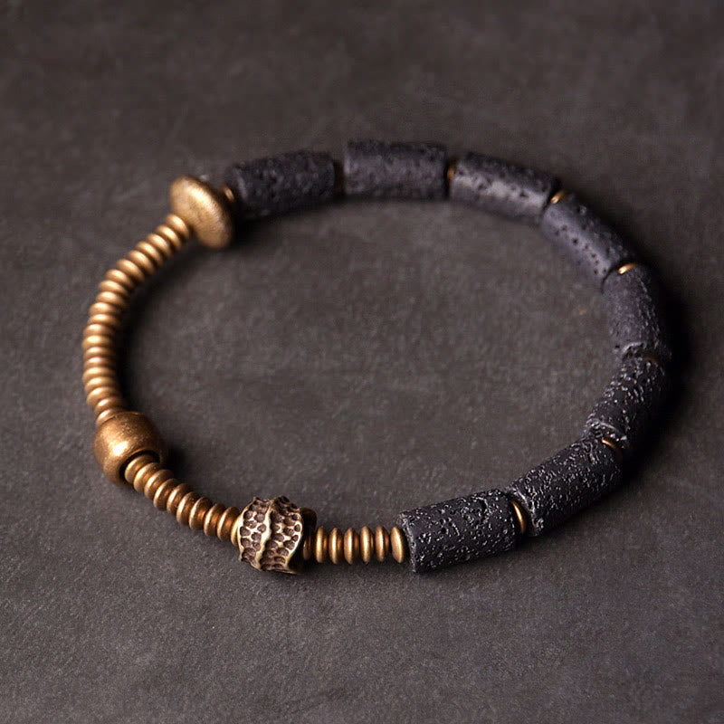 ATELIER-TIBET – Bracelet Spirituel Unisexe en Pierre de Lave & Cuivre – Abondance & Ancrage