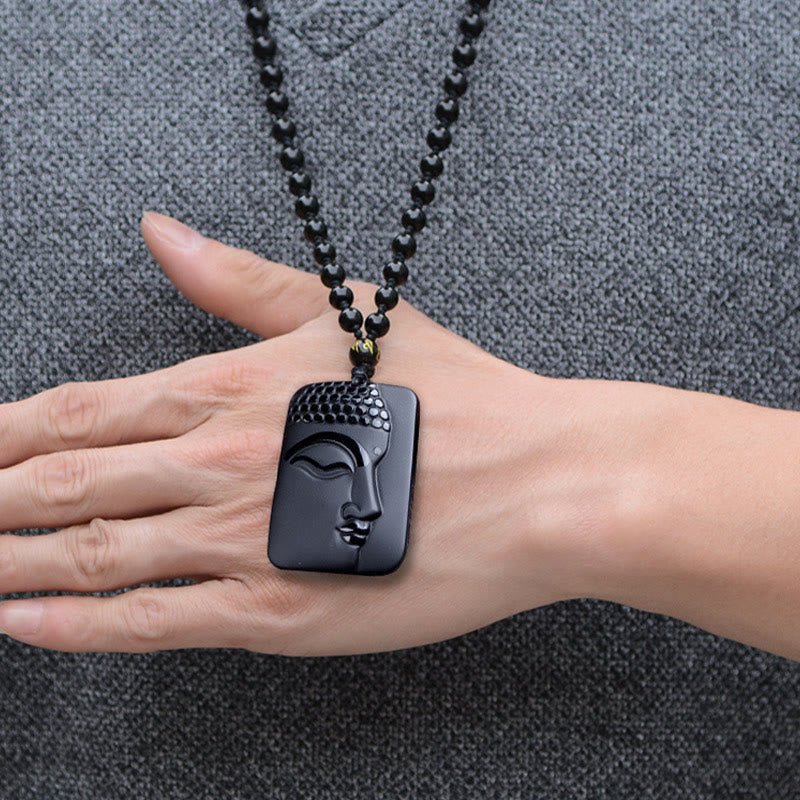 ATELIER-TIBET – Pendentif Bouddha en Obsidienne Noire Naturelle