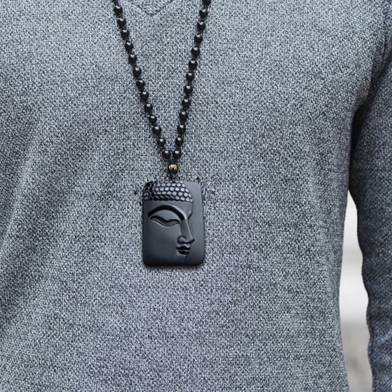 ATELIER-TIBET – Pendentif Bouddha en Obsidienne Noire Naturelle
