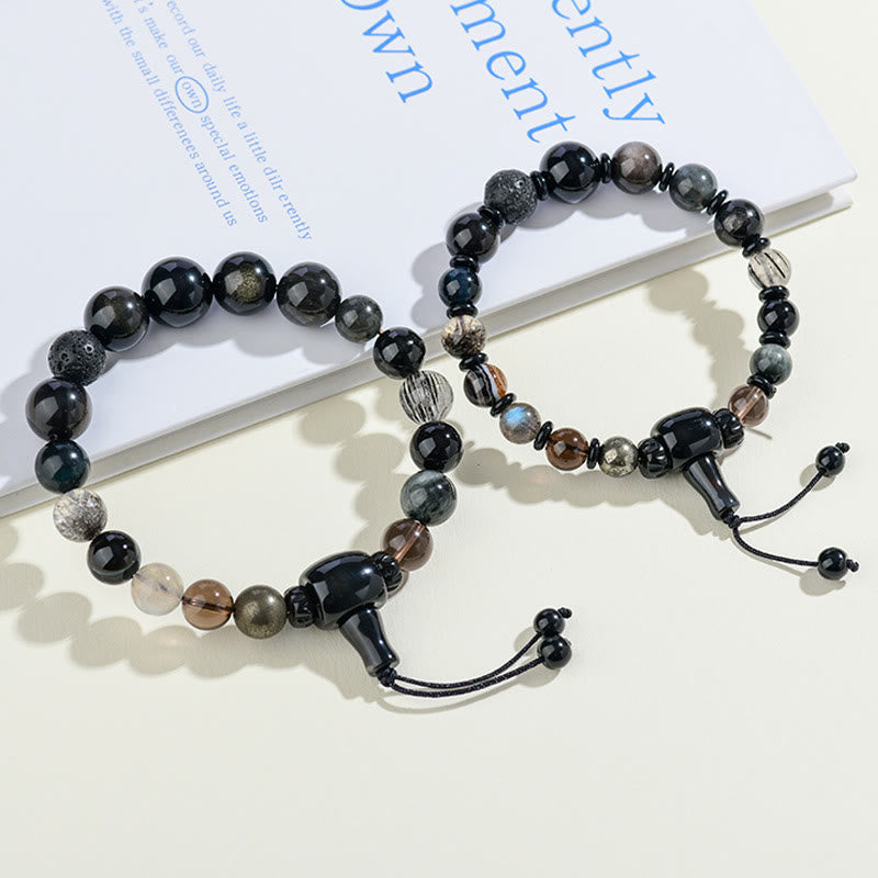 ATELIER-TIBET – Bracelet Sagesse des Cinq Éléments en Obsidienne Noire – Perles 8 mm