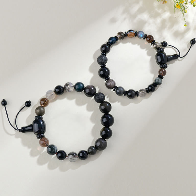 ATELIER-TIBET – Bracelet Sagesse des Cinq Éléments en Obsidienne Noire – Perles 8 mm