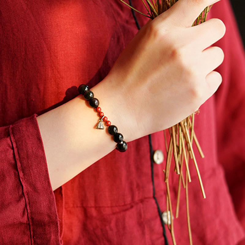 ATELIER-TIBET – Bracelet Force Protectrice en Obsidienne Noire & Lotus – Perles 6 ou 8 mm
