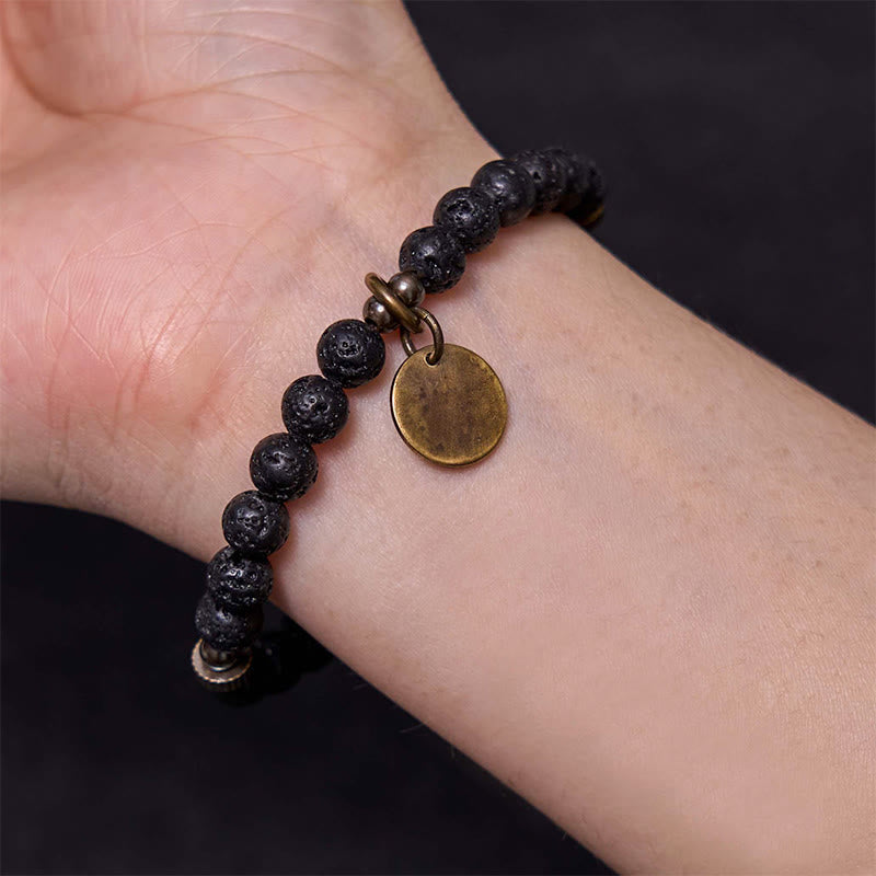 ATELIER-TIBET – Bracelet Spirituel Apaisant en Pierre de Lave 6 mm & Pendentif Cuivre
