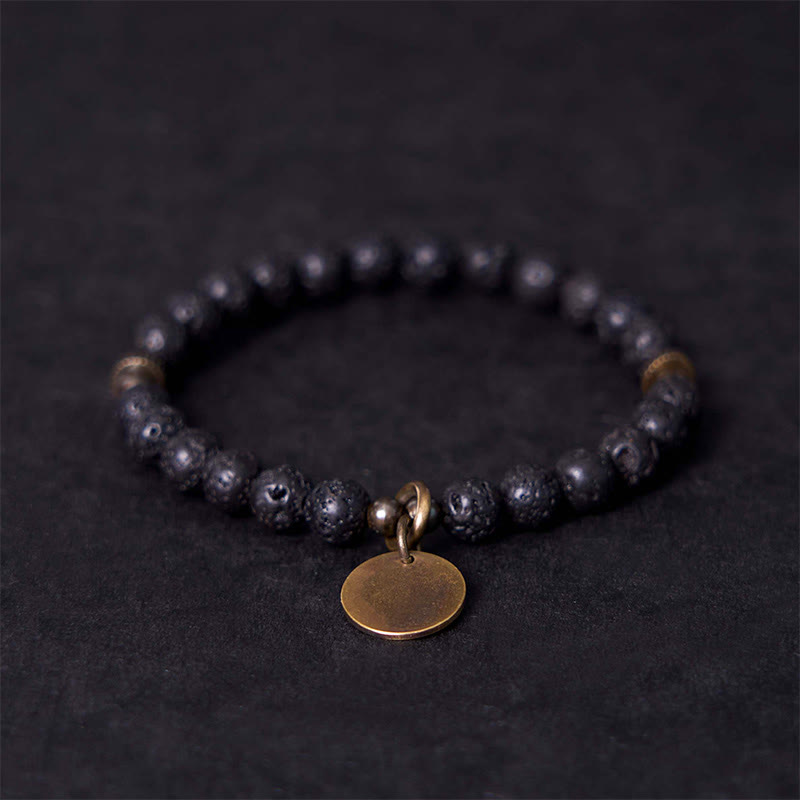 ATELIER-TIBET – Bracelet Spirituel Apaisant en Pierre de Lave 6 mm & Pendentif Cuivre