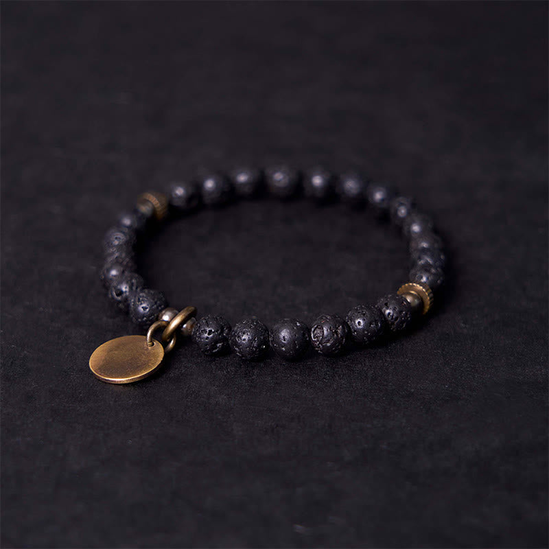 ATELIER-TIBET – Bracelet Spirituel Apaisant en Pierre de Lave 6 mm & Pendentif Cuivre