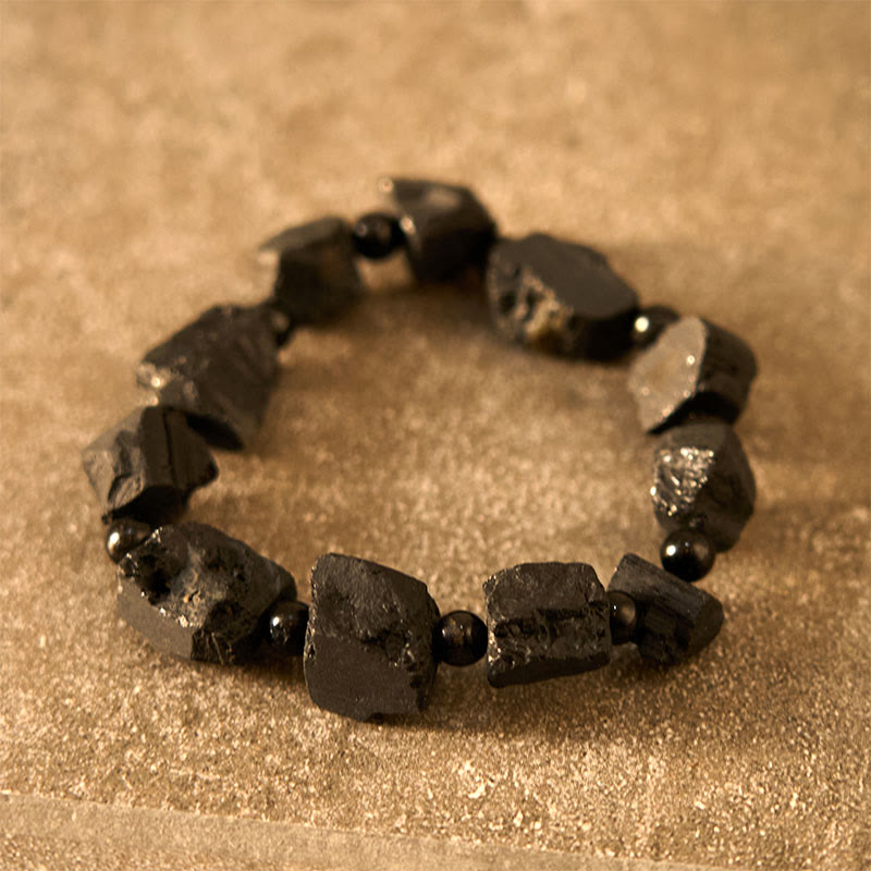 ATELIER-TIBET – Bracelet Spirituel en Tourmaline Noire Naturelle (Pierres Brutes)