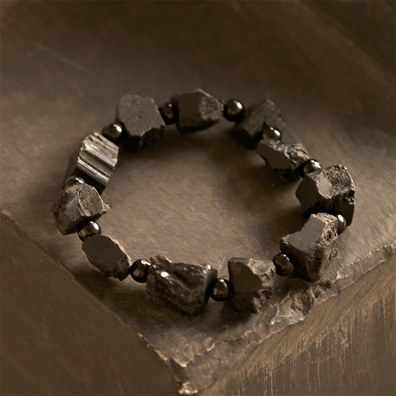 ATELIER-TIBET – Bracelet Spirituel en Tourmaline Noire Naturelle (Pierres Brutes)