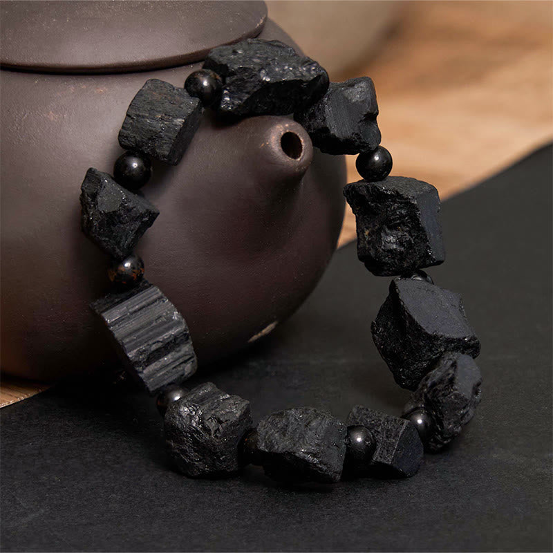 ATELIER-TIBET – Bracelet Spirituel en Tourmaline Noire Naturelle (Pierres Brutes)