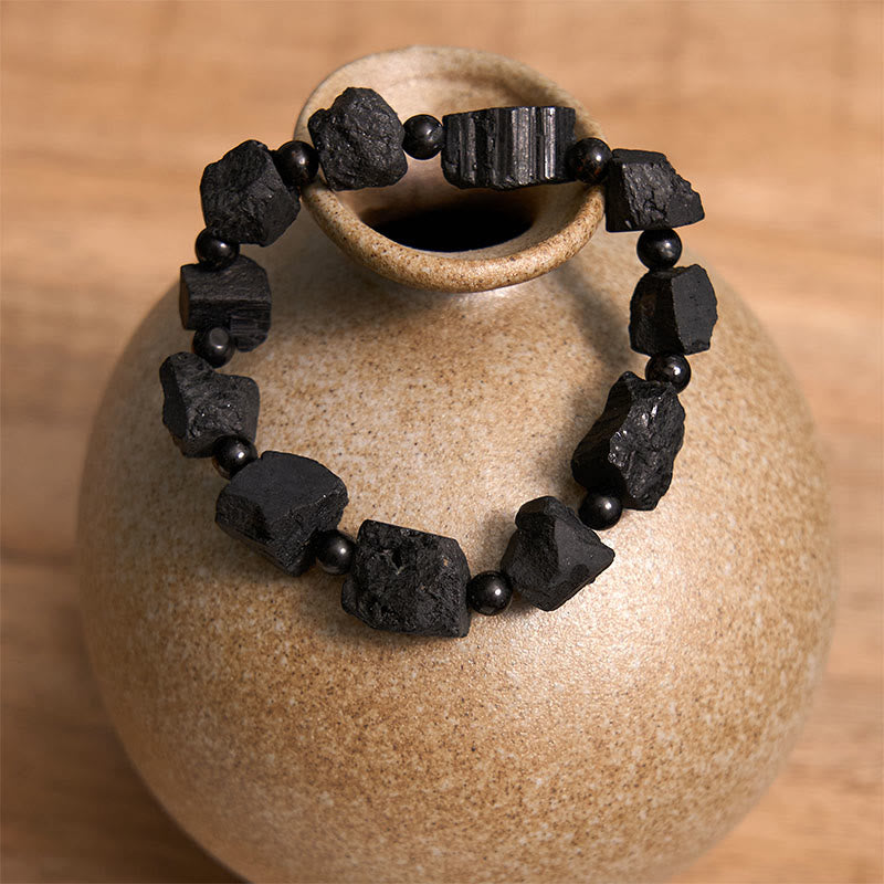 ATELIER-TIBET – Bracelet Spirituel en Tourmaline Noire Naturelle (Pierres Brutes)