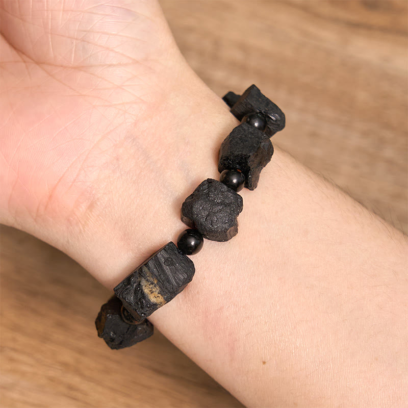 ATELIER-TIBET – Bracelet Spirituel en Tourmaline Noire Naturelle (Pierres Brutes)