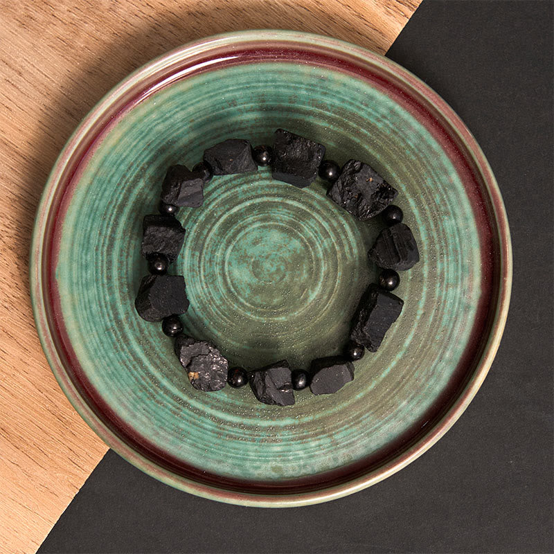 ATELIER-TIBET – Bracelet Spirituel en Tourmaline Noire Naturelle (Pierres Brutes)