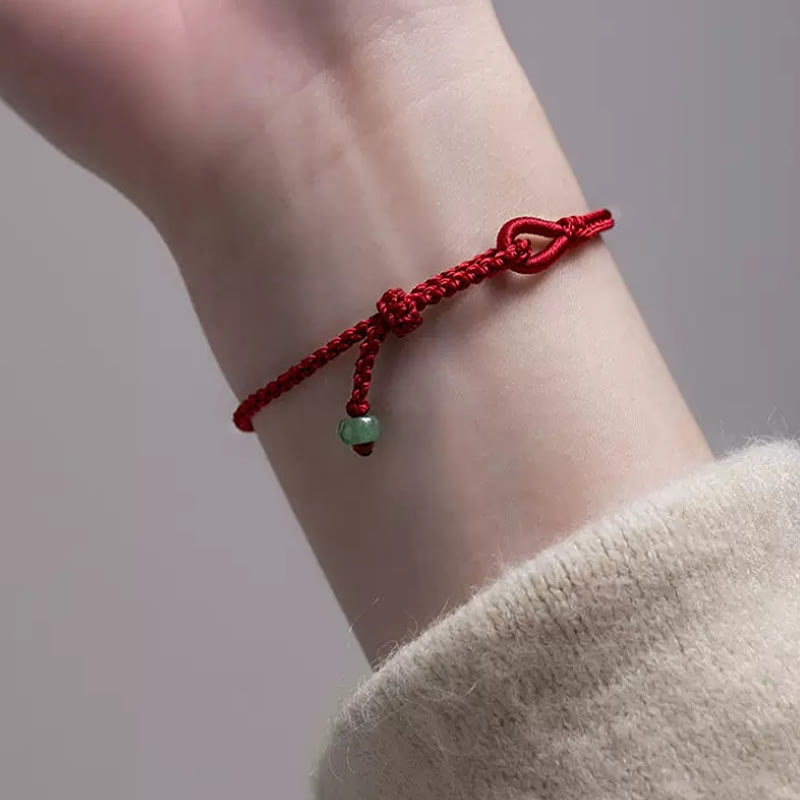 ATELIER-TIBET – Bracelet Connexion en Jade Naturel 6 mm & Fil Rouge Ajustable