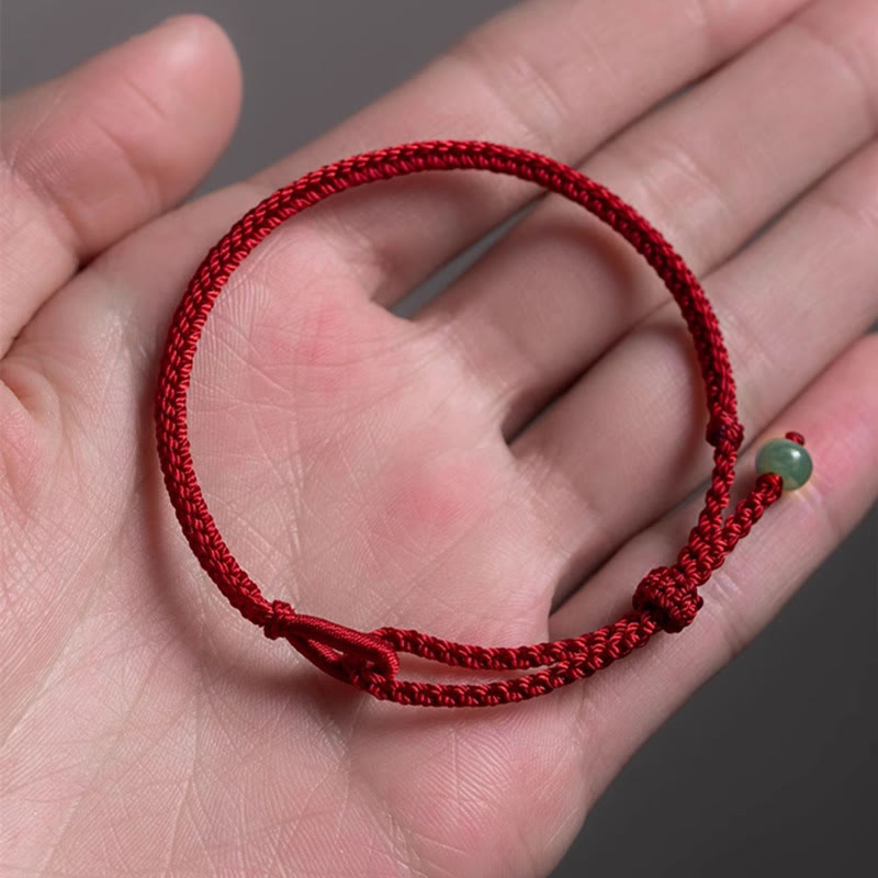 ATELIER-TIBET – Bracelet Connexion en Jade Naturel 6 mm & Fil Rouge Ajustable