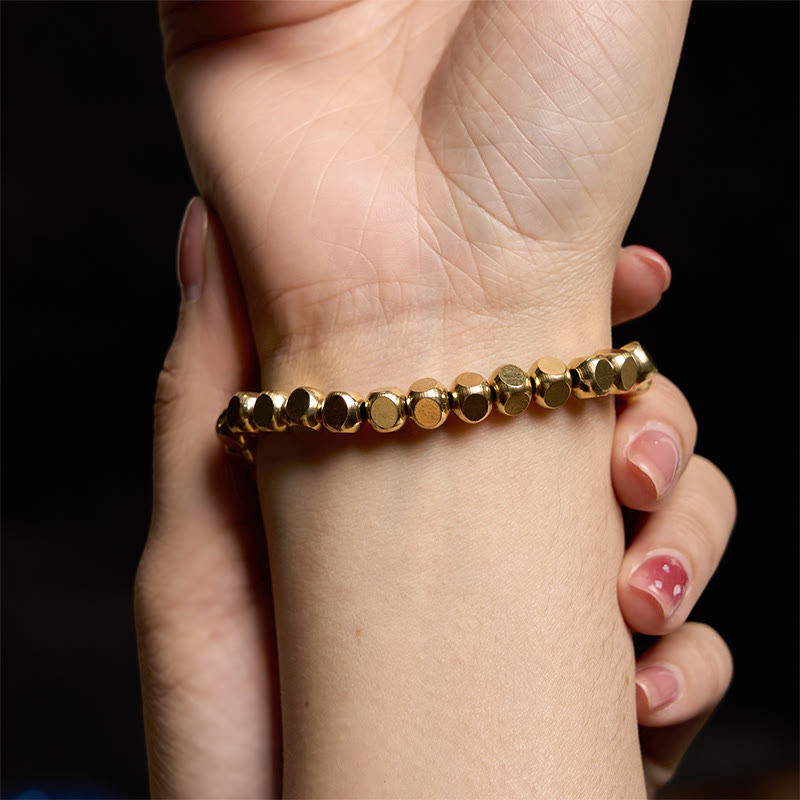 ATELIER-TIBET – Bracelet Porte-Bonheur en Cuivre Pur, Perles Cubiques 6 mm