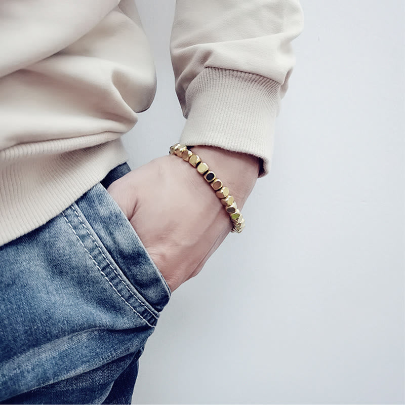 ATELIER-TIBET – Bracelet Porte-Bonheur en Cuivre Pur, Perles Cubiques 6 mm