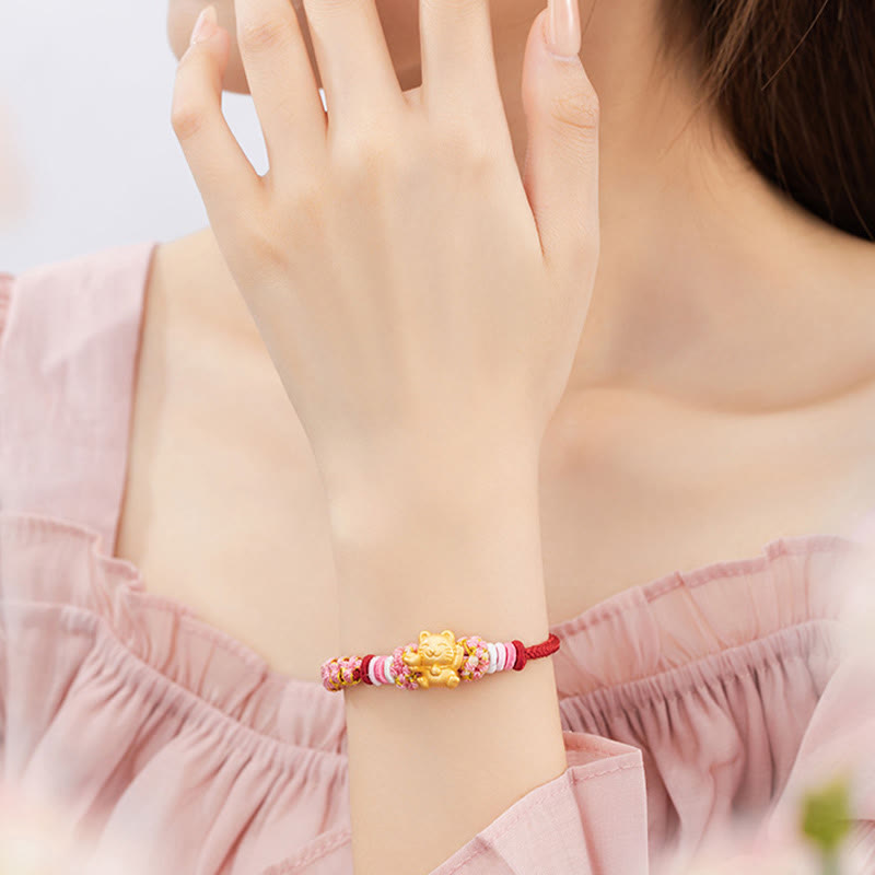 ATELIER-TIBET – Bracelet Fil Rouge avec Charm Chat Porte-Bonheur en Argent Sterling 999