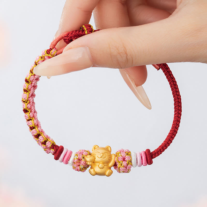 ATELIER-TIBET – Bracelet Fil Rouge avec Charm Chat Porte-Bonheur en Argent Sterling 999