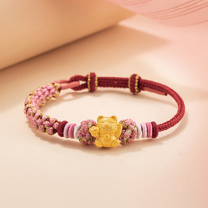 ATELIER-TIBET – Bracelet Fil Rouge avec Charm Chat Porte-Bonheur en Argent Sterling 999