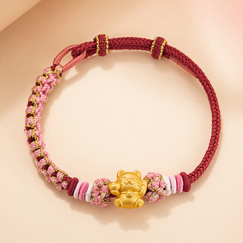 ATELIER-TIBET – Bracelet Fil Rouge avec Charm Chat Porte-Bonheur en Argent Sterling 999