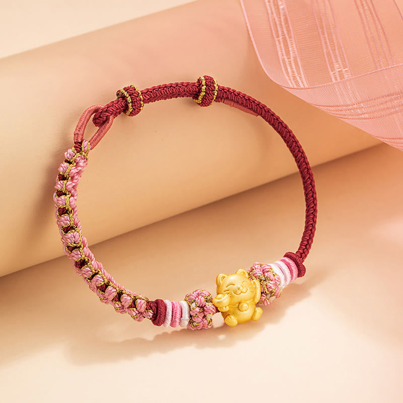 ATELIER-TIBET – Bracelet Fil Rouge avec Charm Chat Porte-Bonheur en Argent Sterling 999